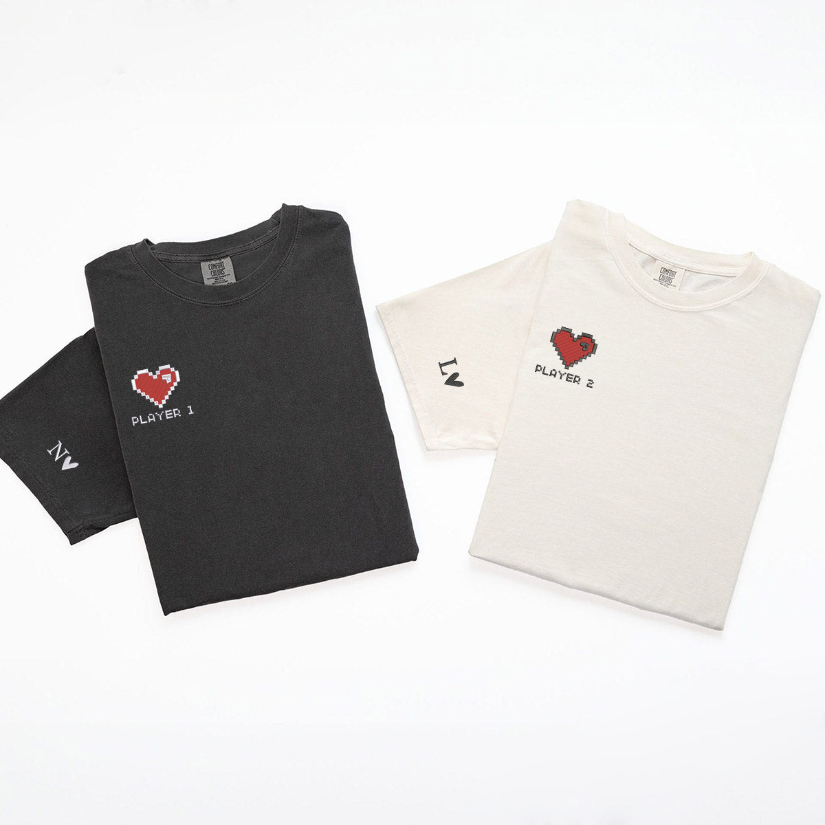 Custom Embroidered Player 1 Player 2 Matching T-shirts for Couples