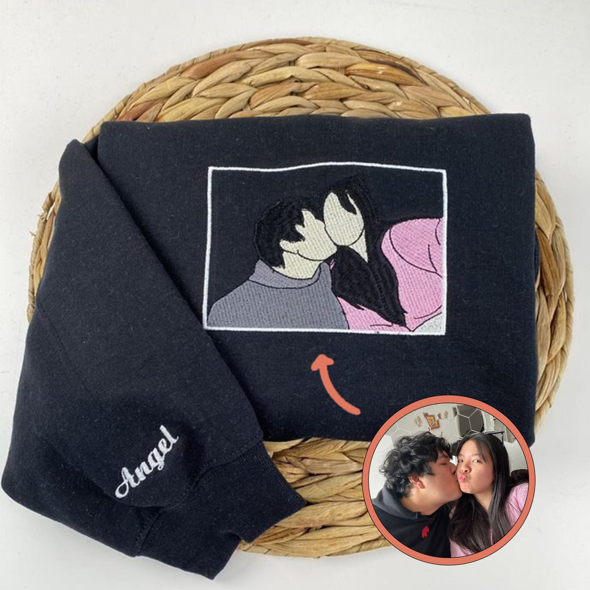 Custom Embroidered Portrait From Photo Anniversary Date Couples Wedding Gift Embroidered Sweatshirt Hoodie