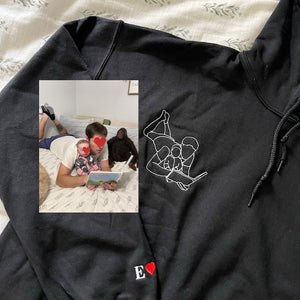 Custom Embroidered Portrait Sweatshirt – Outline Photo, Personalized Family Hoodie