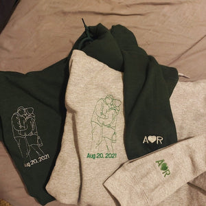 Custom Embroidered Portrait Sweatshirt – Outline Photo, Personalized Family Hoodie