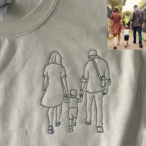 Custom Embroidered Portrait Sweatshirt – Outline Photo, Personalized Family Hoodie