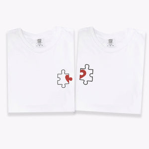 Custom Embroidered Puzzle Heart Matching T-shirts for Couples