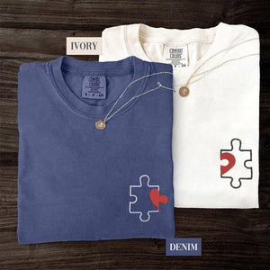 Custom Embroidered Puzzle Heart Matching T-shirts for Couples