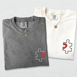 Custom Embroidered Puzzle Heart Matching T-shirts for Couples