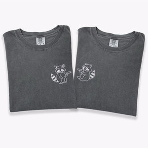 Custom Embroidered Racoon Guns Matching T-shirts for Couples