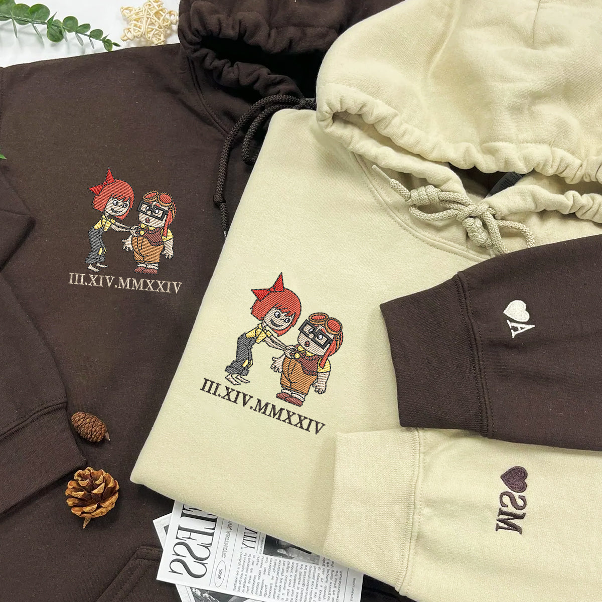 Custom Embroidered Roman Numeral Hoodies for Couples, Sweet Couple Love Hoodie, Matching Anniversary Outfit