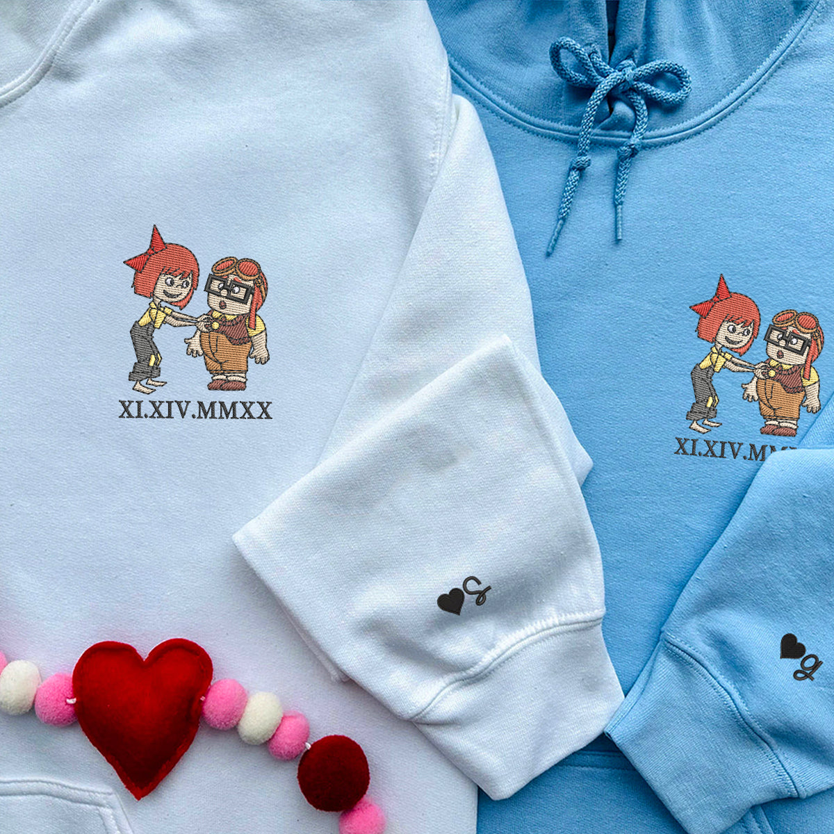 Custom Embroidered Roman Numeral Hoodies for Couples, Sweet Couple Love Hoodie, Matching Anniversary Outfit