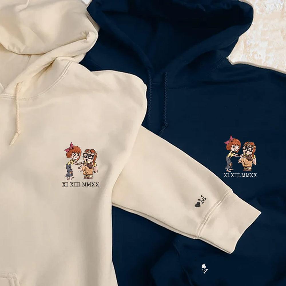 Custom Embroidered Roman Numeral Hoodies for Couples, Sweet Couple Love Hoodie, Matching Anniversary Outfit