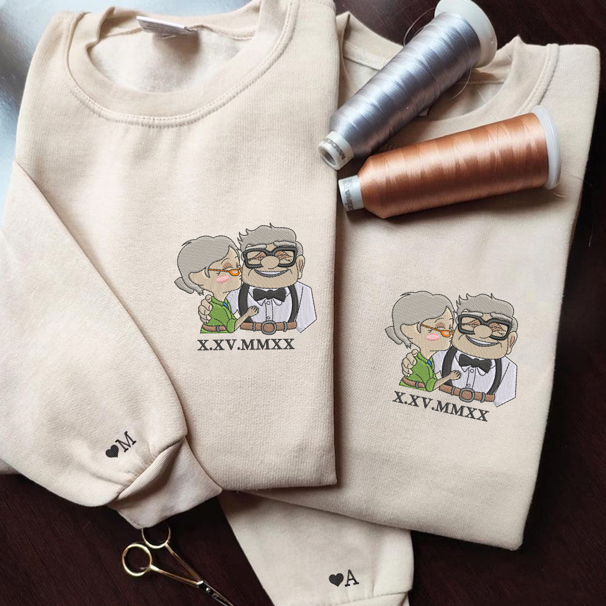 Custom Embroidered Roman Numeral Hoodies for Couples, Sweet Elderly Love Matching Couple Hoodie