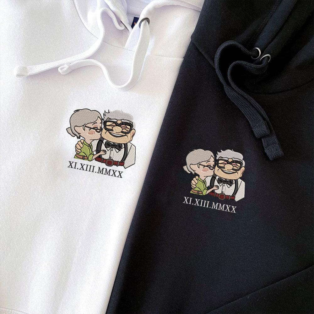 Custom Embroidered Roman Numeral Hoodies for Couples, Sweet Elderly Love Matching Couple Hoodie