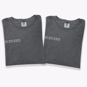 Custom Embroidered Roman Numeral Matching T-shirts for Couples