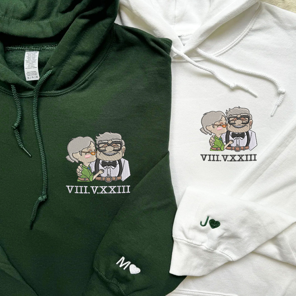 Custom Embroidered Roman Numeral Sweatshirt For Couples, Personalized Anniversary Date Sweatshirt, Cute Old Couple Love Embroidered Sweater
