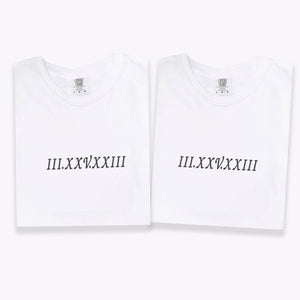 Custom Embroidered Roman Numeral T-shirts for Couples