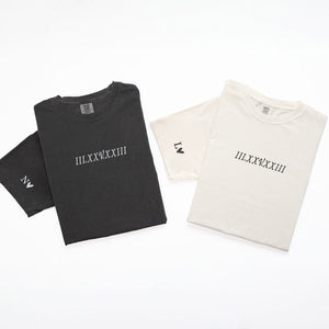 Custom Embroidered Roman Numeral T-shirts for Couples