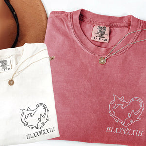 Custom Embroidered Shark Love Roman Numeral Matching T-shirts for Couples