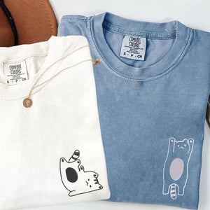 Custom Embroidered Silly Cat Matching T-shirts for Couples