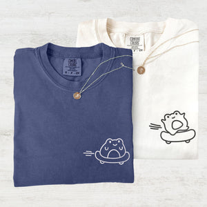 Custom Embroidered Skateboard Frog Matching T-shirts for Couples