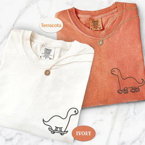 Custom Embroidered Skater Dino Matching T-shirts for Couples