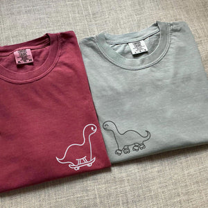 Custom Embroidered Skater Dino Matching T-shirts for Couples