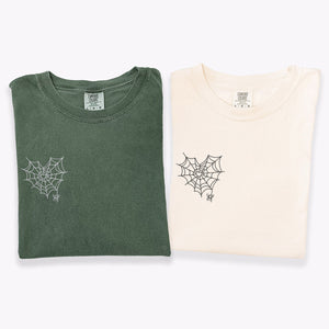 Custom Embroidered Spider Web Heart Matching T-shirts for Couples