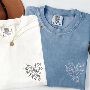Custom Embroidered Spider Web Heart Matching T-shirts for Couples