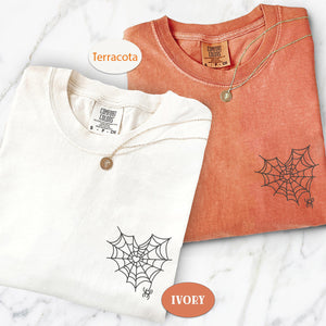 Custom Embroidered Spider Web Heart Matching T-shirts for Couples