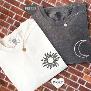 Custom Embroidered Sun and Moon Matching T-shirts for Couples