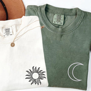 Custom Embroidered Sun and Moon Matching T-shirts for Couples