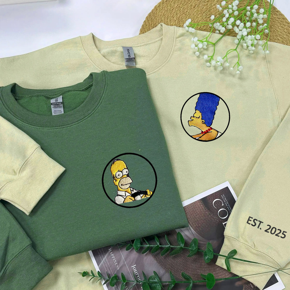 Custom Embroidered Sweatshirts For Couples, Custom Matching Couple Hoodies, Cartoon Inspired Couples Embroidered Matching Sweater