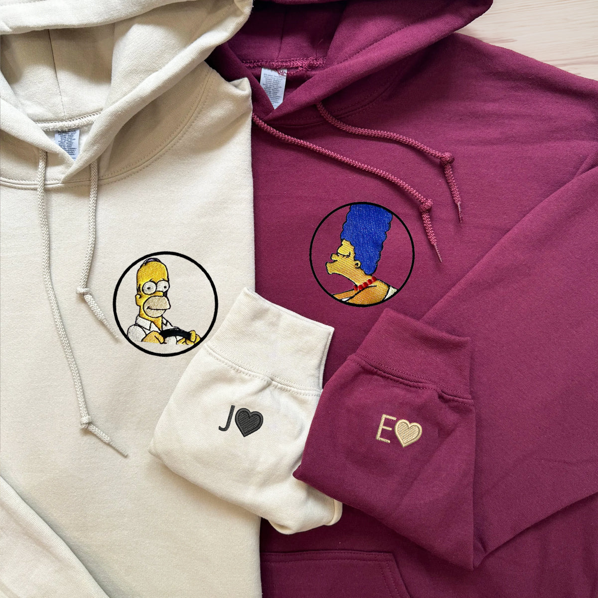 Custom Embroidered Sweatshirts For Couples, Custom Matching Couple Hoodies, Cartoon Inspired Couples Embroidered Matching Sweater