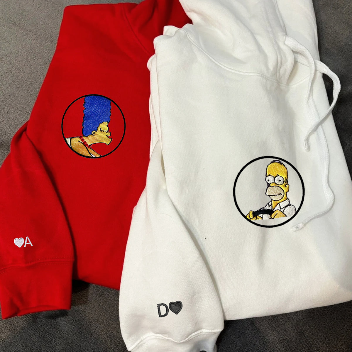 Custom Embroidered Sweatshirts For Couples, Custom Matching Couple Hoodies, Cartoon Inspired Couples Embroidered Matching Sweater