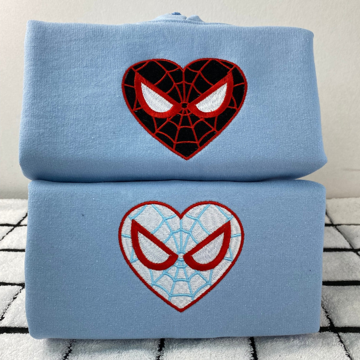 Custom Embroidered Sweatshirts For Couples, Custom Matching Couple Hoodies, Spider Web Embroidered Matching Couples Sweatshirt