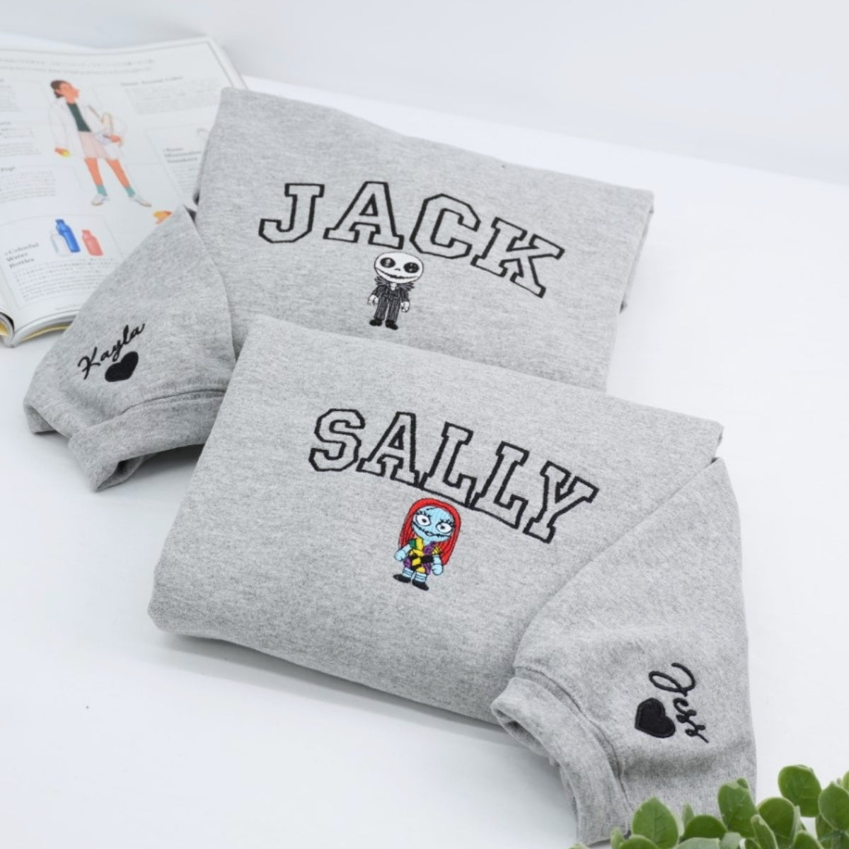 Custom Embroidered Sweatshirts For Couples, Matching Couple Hoodies, Cute Spooky Romance Embroidered Hoodie For Couples