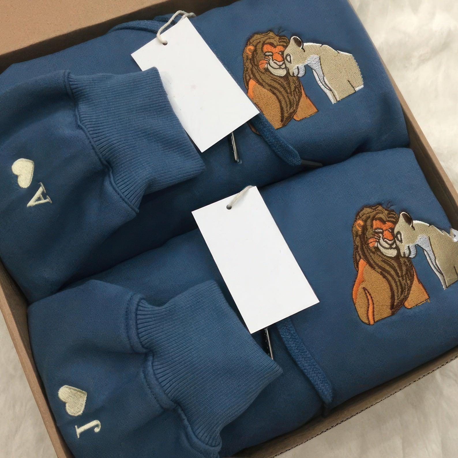 Custom Embroidered Sweatshirts for Couples, Romantic Lion Couple Matching Embroidery Sweater