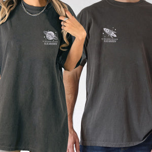 Custom Embroidered The Moon and Back Roman Numeral Matching T-shirts for Couples