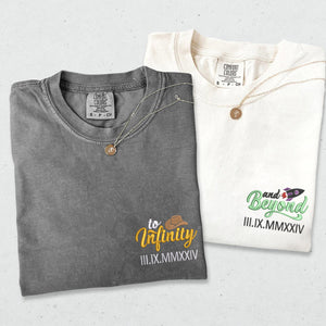 Custom Embroidered To Infinity And Beyond Roman Numeral Matching T-shirts for Couples