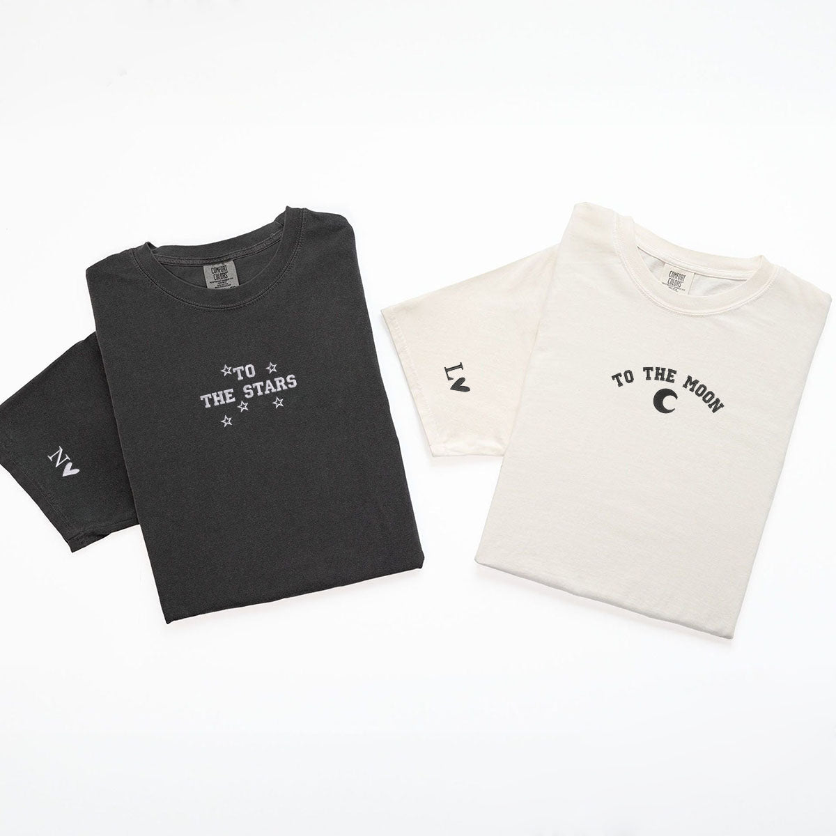 Custom Embroidered To The Moon & Stars Matching T-shirts for Couples