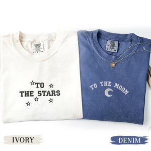 Custom Embroidered To The Moon & Stars Matching T-shirts for Couples