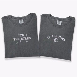 Custom Embroidered To The Moon & Stars Matching T-shirts for Couples