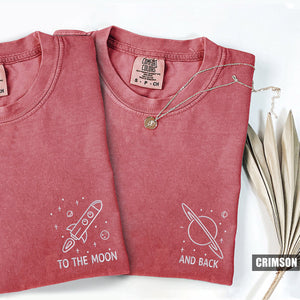 Custom Embroidered To The Moon and Back Matching T-shirts for Couples