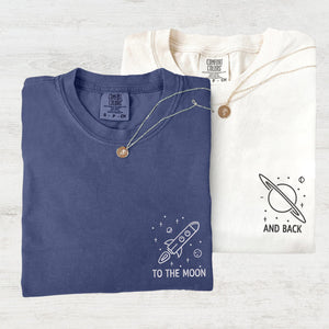 Custom Embroidered To The Moon and Back Matching T-shirts for Couples