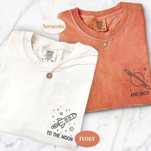 Custom Embroidered To The Moon and Back Matching T-shirts for Couples