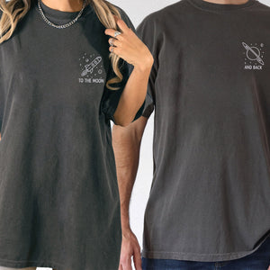 Custom Embroidered To The Moon and Back Matching T-shirts for Couples