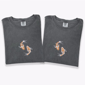 Custom Embroidered Yin & Yang Koi Fish Matching T-shirts for Couples