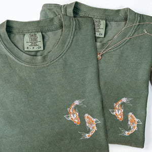 Custom Embroidered Yin & Yang Koi Fish Matching T-shirts for Couples