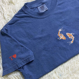 Custom Embroidered Yin & Yang Koi Fish Matching T-shirts for Couples