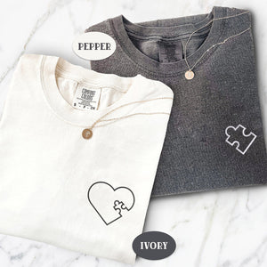 Custom Embroidered You Complete Me Heart Puzzle Matching T-shirts for Couples