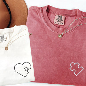 Custom Embroidered You Complete Me Heart Puzzle Matching T-shirts for Couples