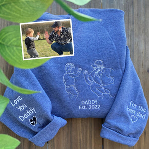 Custom Family Embroidered Crewneck, Custom Outline photo Embroidered Sweatshirt Hoodie, Matching Couple Hoodie