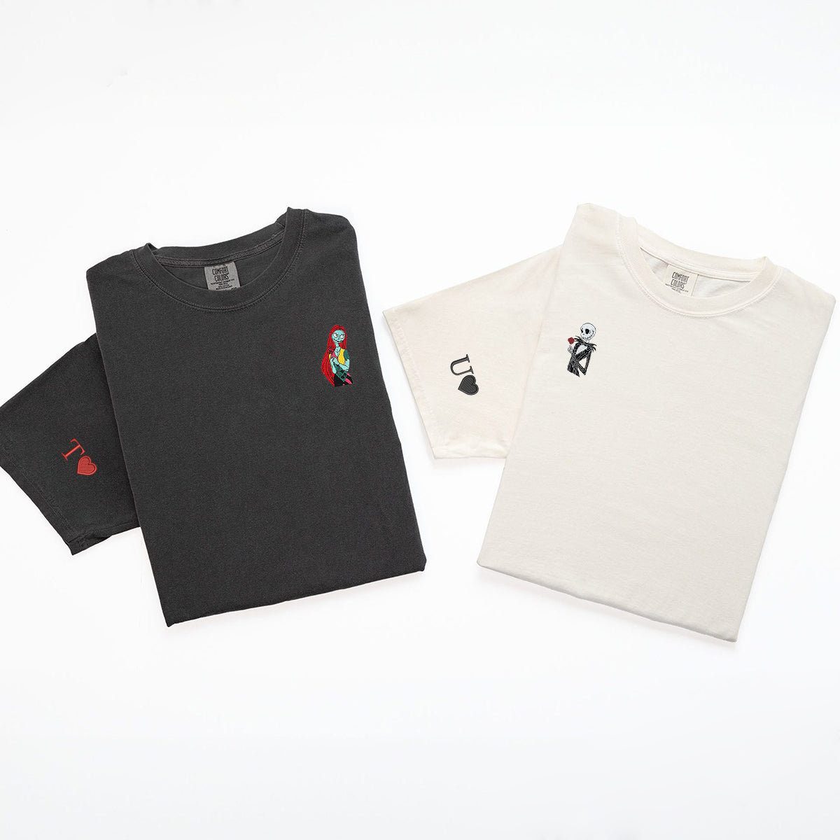 Custom Matching Halloween Couple T-shirts with Cute Spooky Embroidery